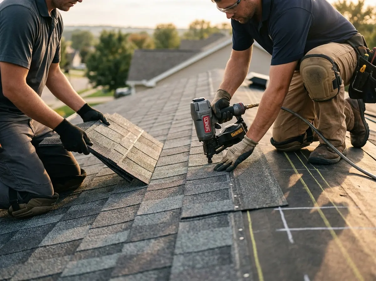 Professional roofer working on a residential roof in Lake Morton-Berrydale